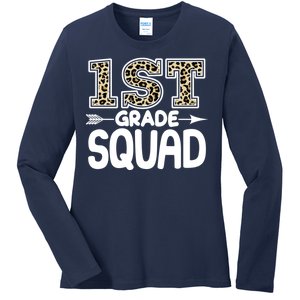 Leopard Print 1st Grade Squad Ladies Long Sleeve Shirt