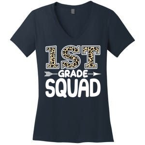 Leopard Print 1st Grade Squad Women's V-Neck T-Shirt