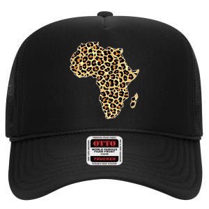 Leopard Print African Map Of Africa High Crown Mesh Back Trucker Hat