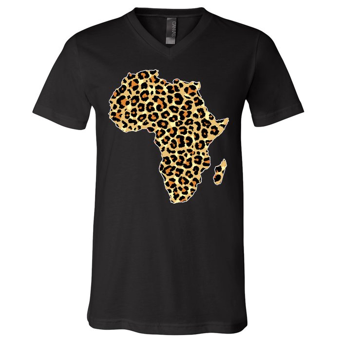 Leopard Print African Map Of Africa V-Neck T-Shirt