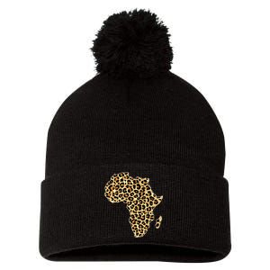 Leopard Print African Map Of Africa Pom Pom 12in Knit Beanie