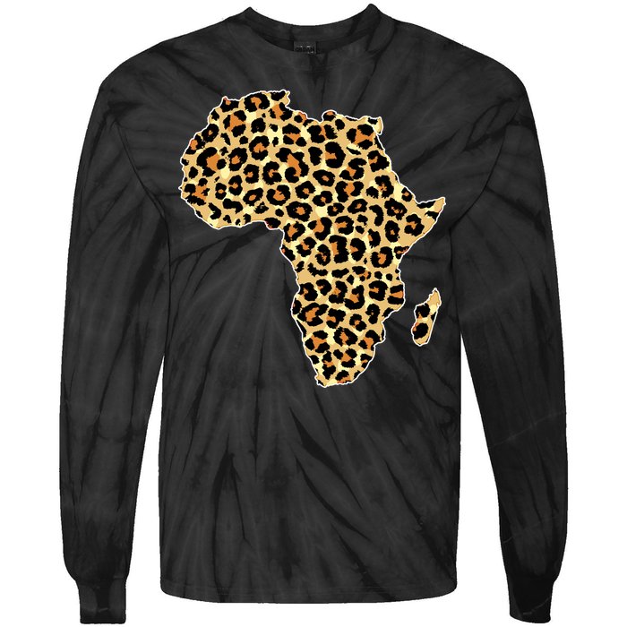 Leopard Print African Map Of Africa Tie-Dye Long Sleeve Shirt