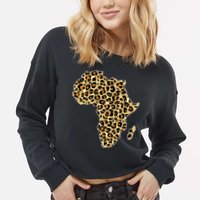 Leopard Print African Map Of Africa Cropped Pullover Crew