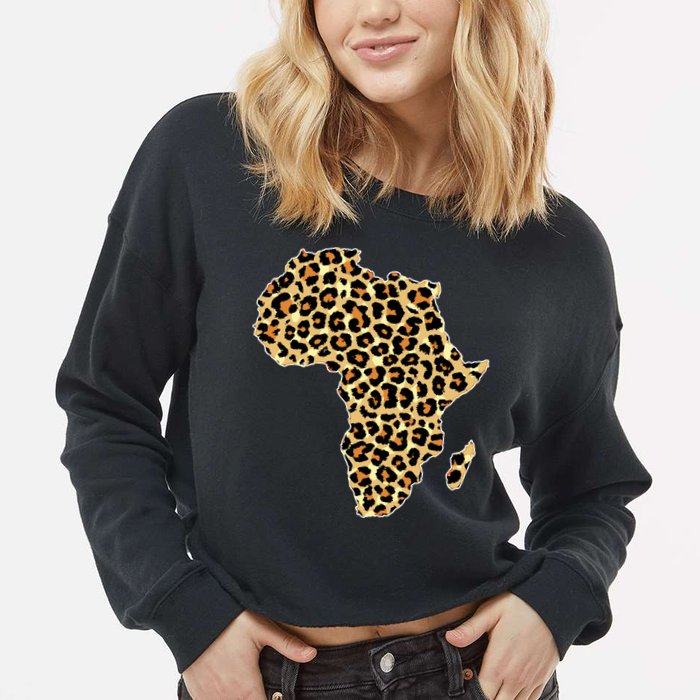 Leopard Print African Map Of Africa Cropped Pullover Crew