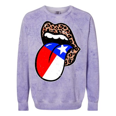 Leopard Print Lips with American Flag Colorblast Crewneck Sweatshirt