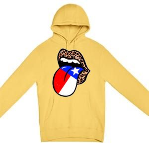 Leopard Print Lips with American Flag Premium Pullover Hoodie