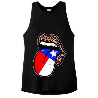Leopard Print Lips with American Flag Ladies PosiCharge Tri-Blend Wicking Tank