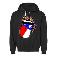 Leopard Print Lips with American Flag Garment-Dyed Fleece Hoodie