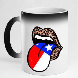 Leopard Print Lips with American Flag 11oz Black Color Changing Mug