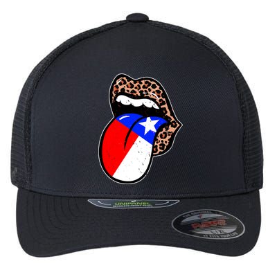 Leopard Print Lips with American Flag Flexfit Unipanel Trucker Cap