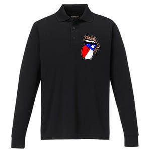 Leopard Print Lips with American Flag Performance Long Sleeve Polo