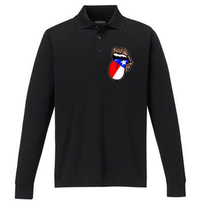 Leopard Print Lips with American Flag Performance Long Sleeve Polo