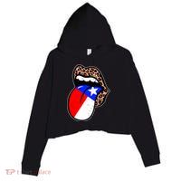Leopard Print Lips with American Flag Crop Fleece Hoodie