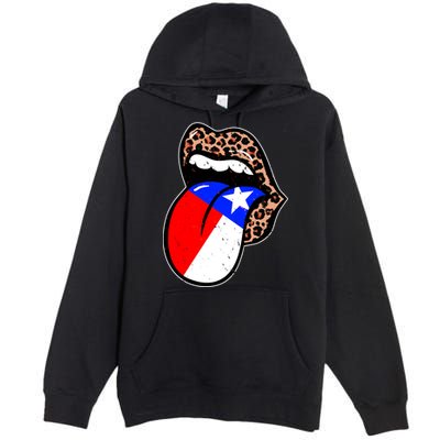 Leopard Print Lips with American Flag Premium Pullover Hoodie