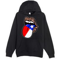 Leopard Print Lips with American Flag Premium Pullover Hoodie