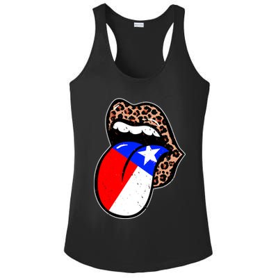 Leopard Print Lips with American Flag Ladies PosiCharge Competitor Racerback Tank