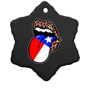 Leopard Print Lips with American Flag Ceramic Star Ornament