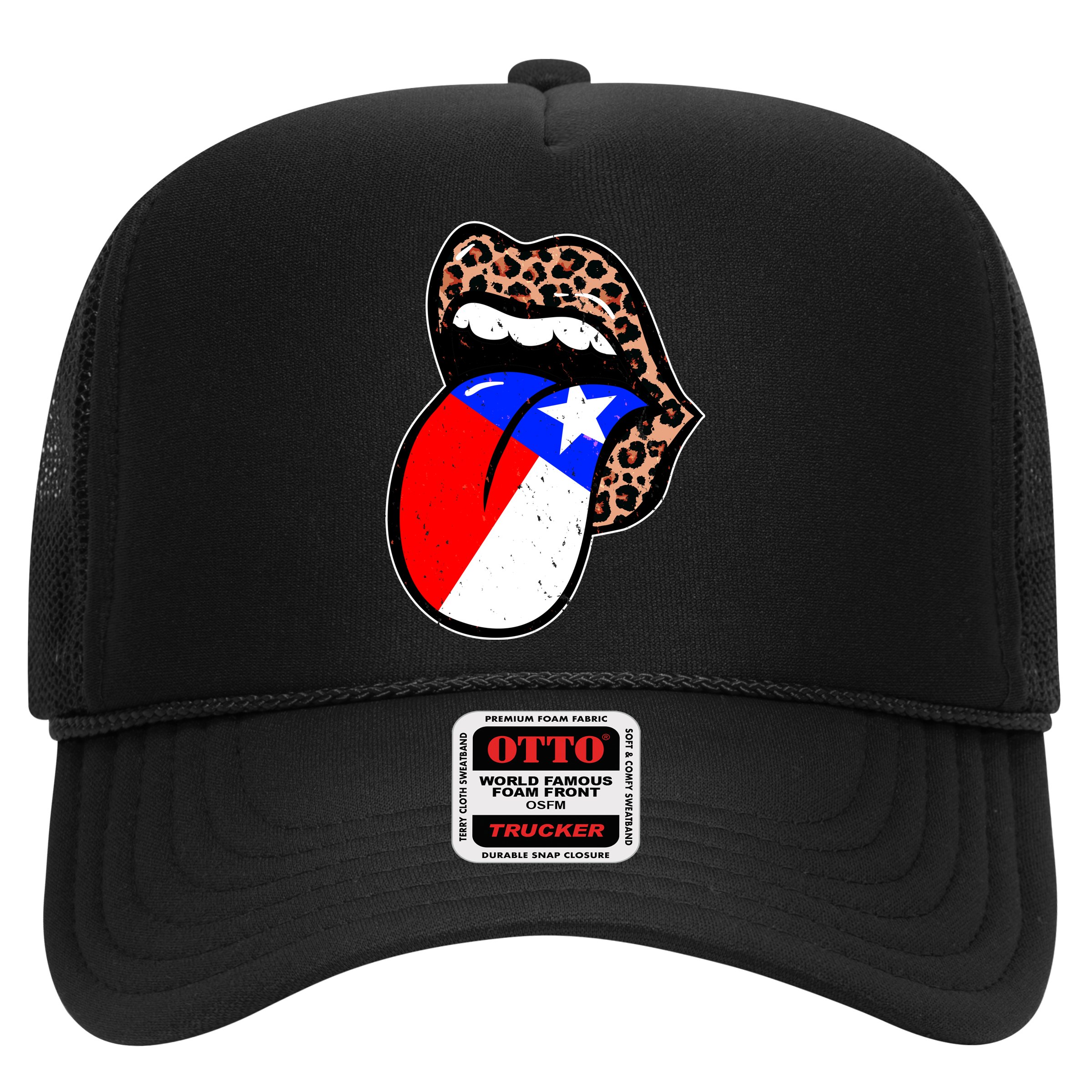 Leopard Print Lips with American Flag Trucker Hat