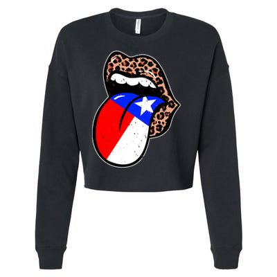 Leopard Print Lips with American Flag Cropped Pullover Crew