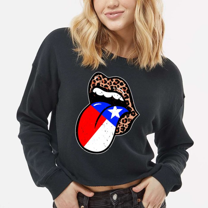 Leopard Print Lips with American Flag Cropped Pullover Crew