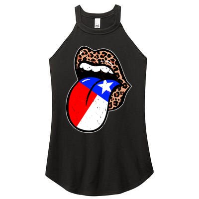 Leopard Print Lips with American Flag Women's Perfect Tri Rocker Tank