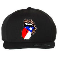 Leopard Print Lips with American Flag Wool Snapback Cap