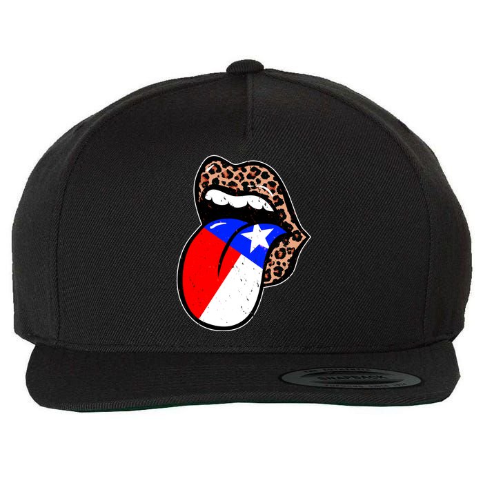 Leopard Print Lips with American Flag Wool Snapback Cap