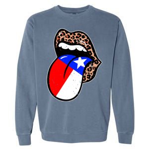 Leopard Print Lips with American Flag Garment-Dyed Sweatshirt