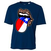 Leopard Print Lips with American Flag Cooling Performance Crew T-Shirt