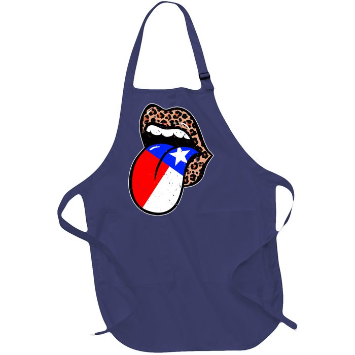 Leopard Print Lips with American Flag Full-Length Apron With Pockets