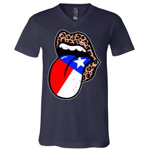 Leopard Print Lips with American Flag V-Neck T-Shirt