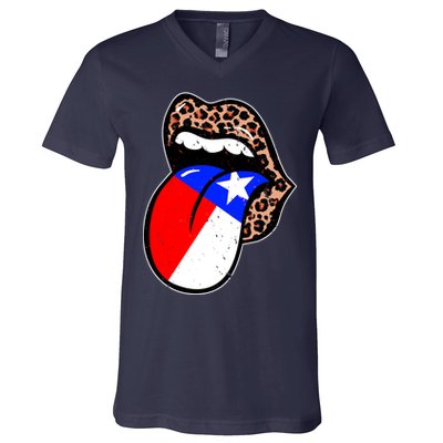 Leopard Print Lips with American Flag V-Neck T-Shirt