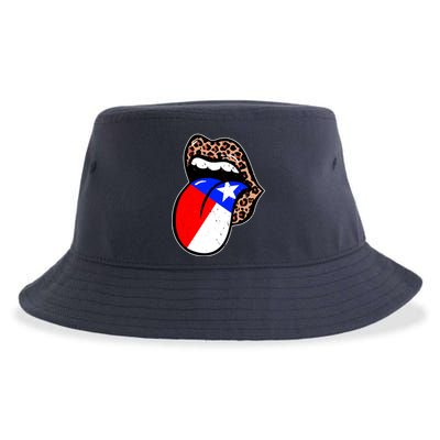Leopard Print Lips with American Flag Sustainable Bucket Hat