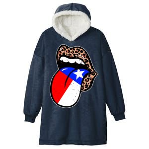 Leopard Print Lips with American Flag Hooded Wearable Blanket