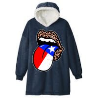 Leopard Print Lips with American Flag Hooded Wearable Blanket