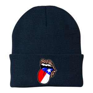 Leopard Print Lips with American Flag Knit Cap Winter Beanie