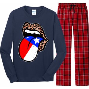 Leopard Print Lips with American Flag Long Sleeve Pajama Set