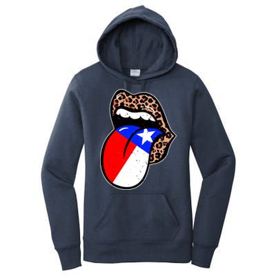 Leopard Print Lips with American Flag Women's Pullover Hoodie