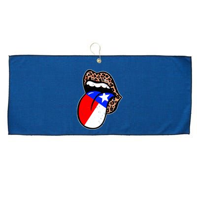 Leopard Print Lips with American Flag Large Microfiber Waffle Golf Towel