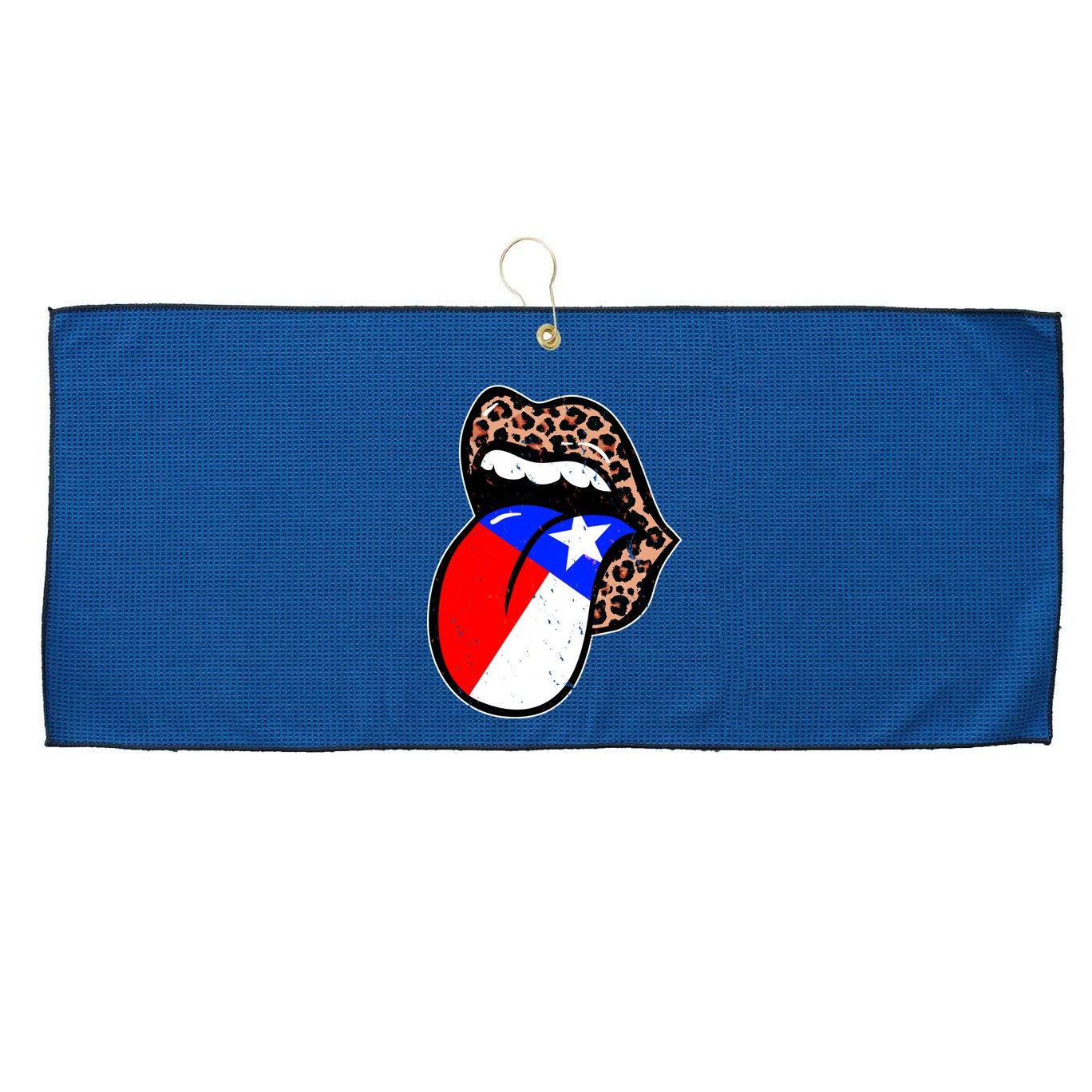 Leopard Print Lips with American Flag Large Microfiber Waffle Golf Towel