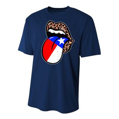 Leopard Print Lips with American Flag Youth Performance Sprint T-Shirt