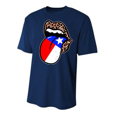 Leopard Print Lips with American Flag Youth Performance Sprint T-Shirt