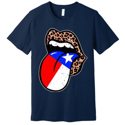 Leopard Print Lips with American Flag Premium T-Shirt