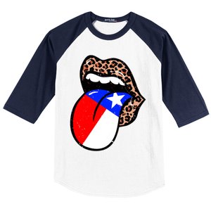 Leopard Print Lips with American Flag Baseball Sleeve Shirt