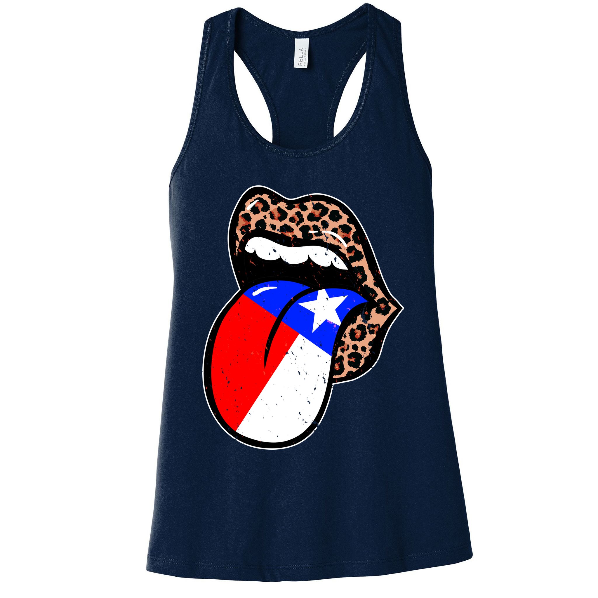 Leopard Print Lips with American Flag Womens Tank Top