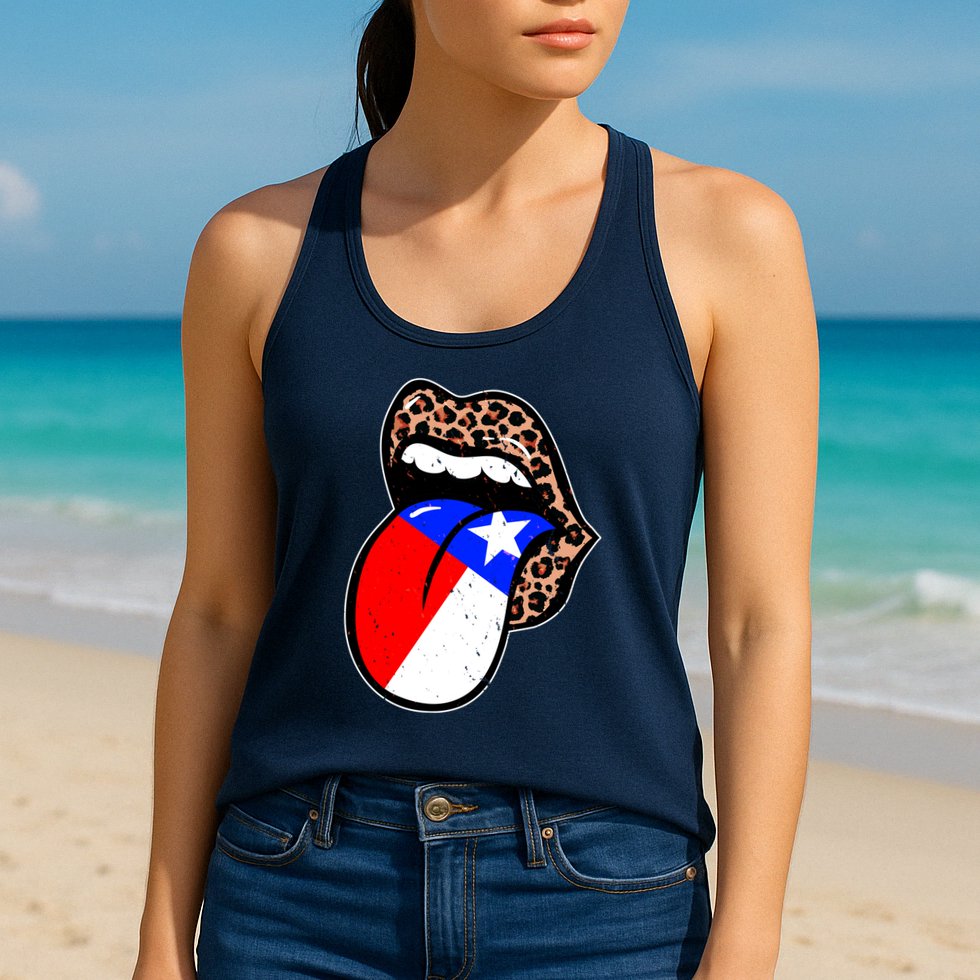 Leopard Print Lips with American Flag Womens Tank Top