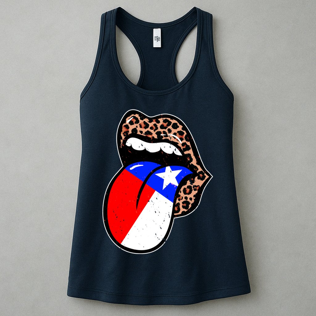 Leopard Print Lips with American Flag Womens Tank Top