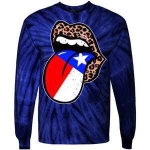 Leopard Print Lips with American Flag Tie-Dye Long Sleeve Shirt