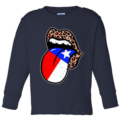 Leopard Print Lips with American Flag Toddler Long Sleeve Shirt