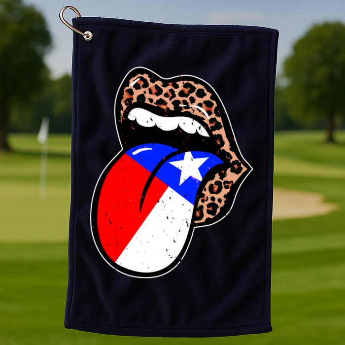 Leopard Print Lips with American Flag Golf Towel